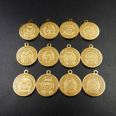 Twelve gold-tone mini round zodiac animal medallions with hanging loops