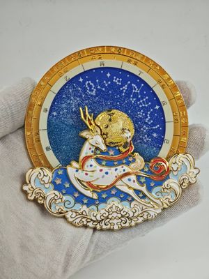 Round moon rabbit souvenir with blue starry sky gold moon and layered white clouds