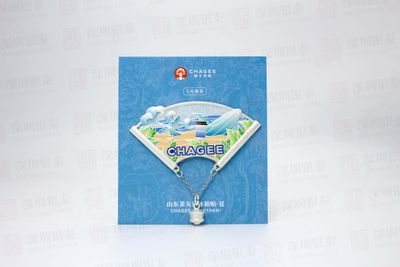 Blue branded display card with angular scenic CHAGEE souvenir and dangling charm