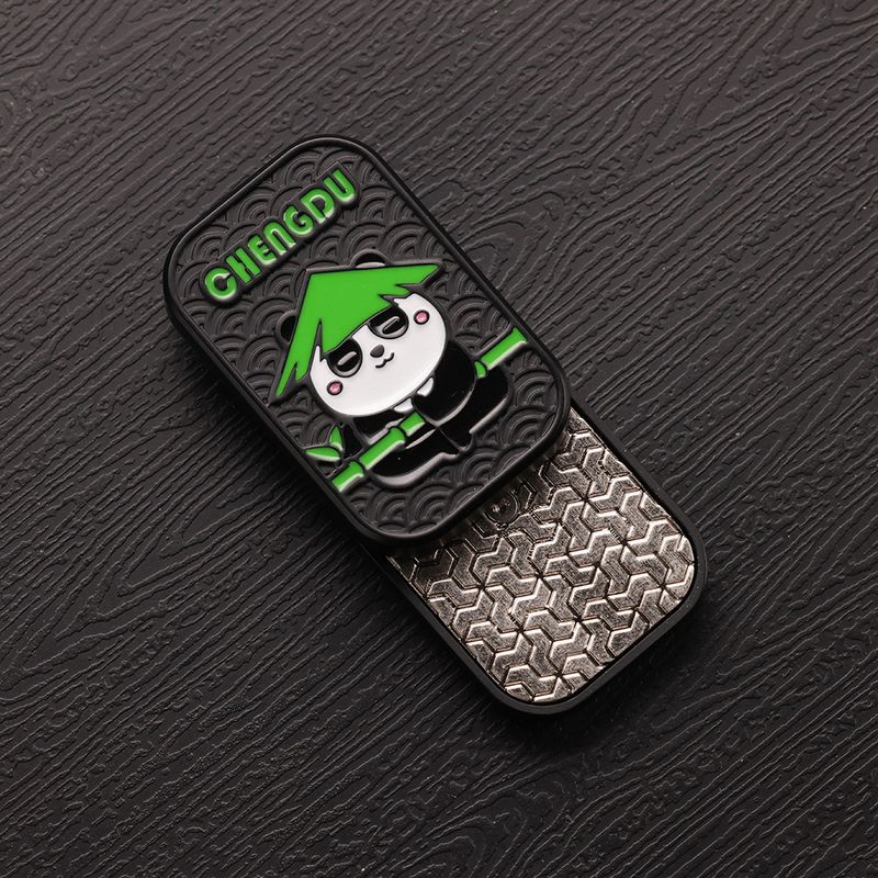 Green panda Chengdu metal fidget slider with exposed textured sliding panel